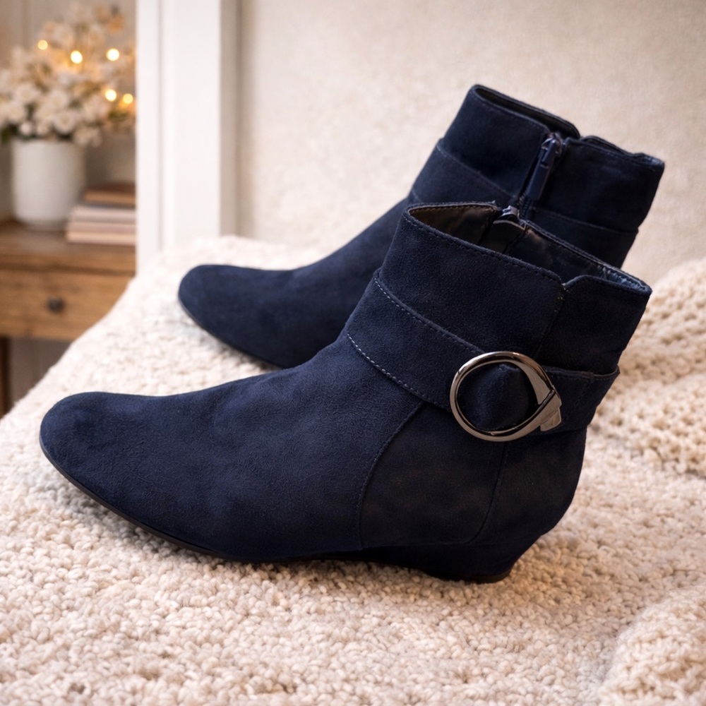 Navy Suede Ankle Booties
